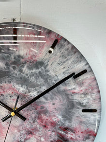 33cm Grey Blood Red Maroon and White Abstract Modern Resin Wall Clock