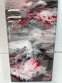 Narrow Grey Blood Red Maroon and White Abstract Resin Wall Clock