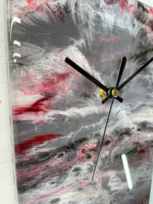 Narrow Grey Blood Red Maroon and White Abstract Resin Wall Clock