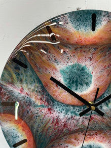 33cm Dark Green Maroon and Gold Abstract Modern Resin Wall Clock