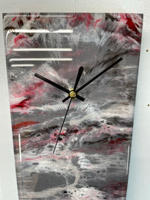 Narrow Grey Blood Red Maroon and White Abstract Resin Wall Clock