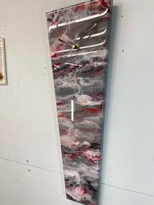 Narrow Grey Blood Red Maroon and White Abstract Resin Wall Clock