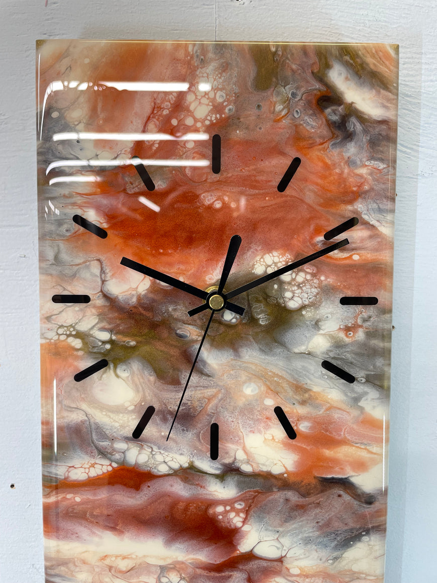 Narrow Ivory Copper and Bronze Abstract Resin Wall Clock