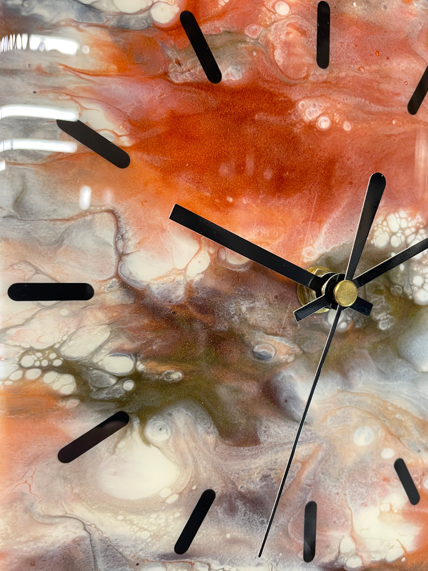 Narrow Ivory Copper and Bronze Abstract Resin Wall Clock