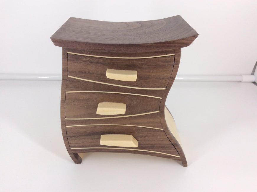 Wonky Black Walnut & Poplar Wood Jewellery Box