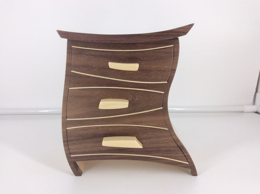 Wonky Black Walnut & Poplar Wood Jewellery Box