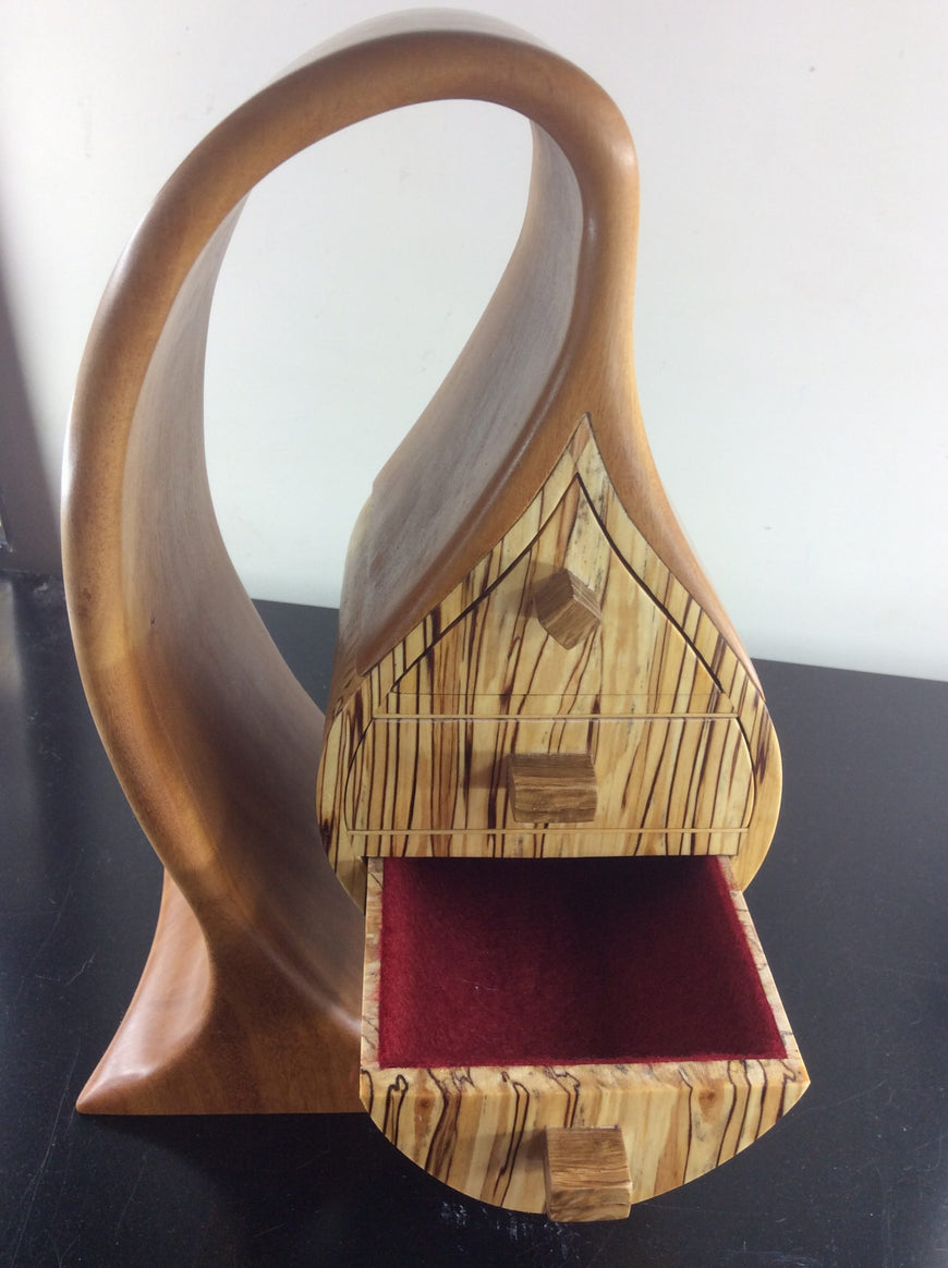 Elegant Spalted Birch and Mahogany Jewellery Box