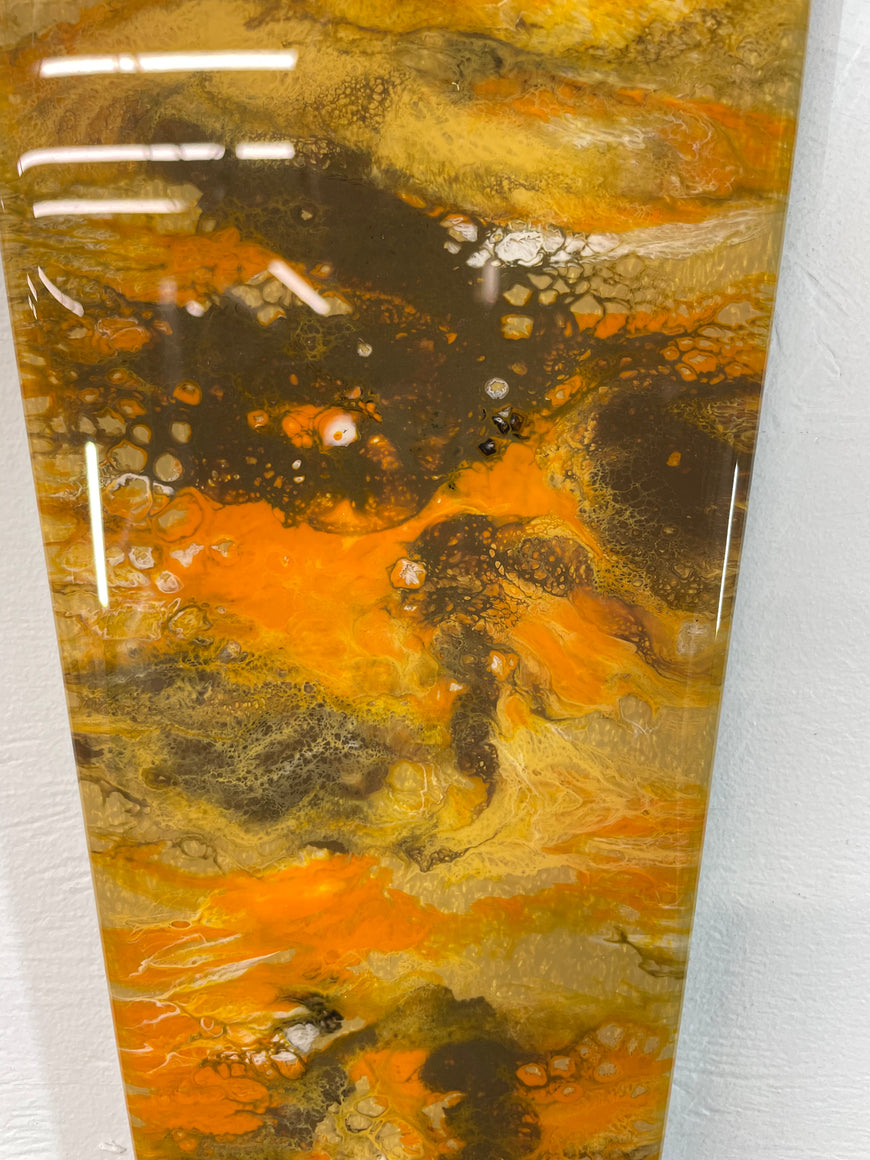 Narrow Brown and Burnt Orange Abstract Resin Wall Clock