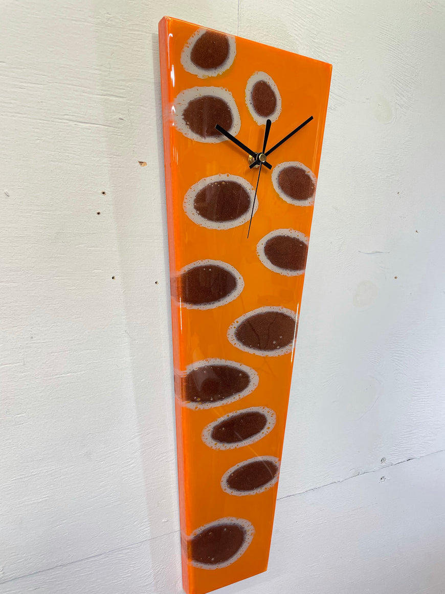 Narrow Burnt Orange Copper and Grey Abstract Resin Wall Clock