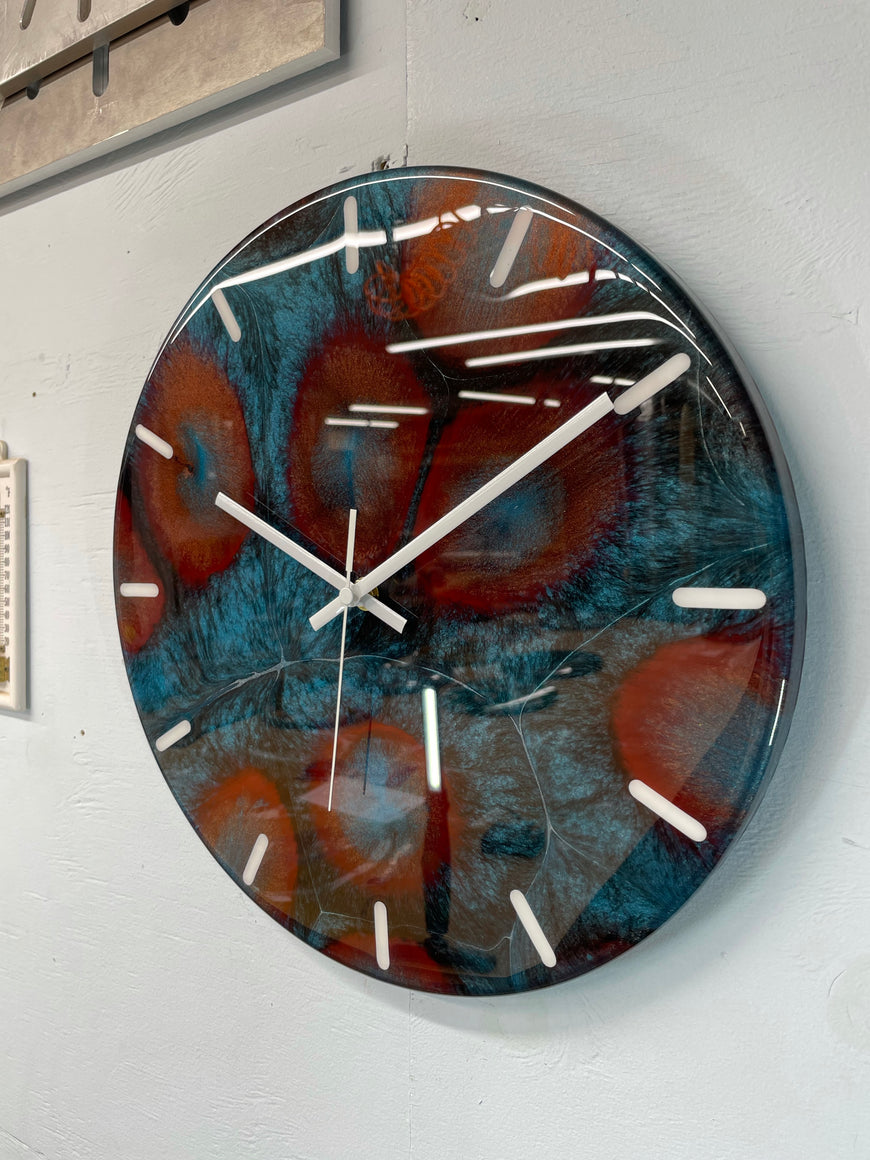 33cm Turquoise Maroon and Black Abstract Modern Resin Wall Clock