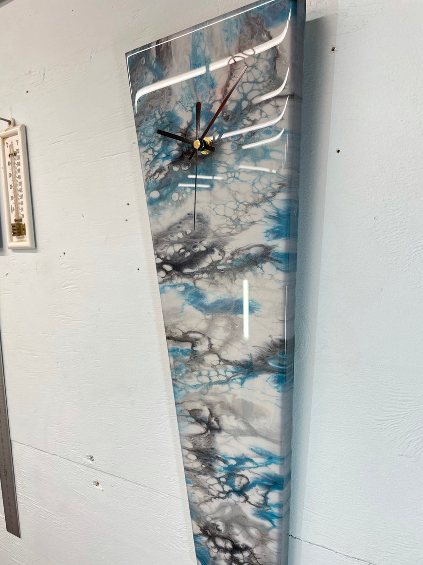 Narrow Grey Blue and Black Abstract Resin Wall Clock