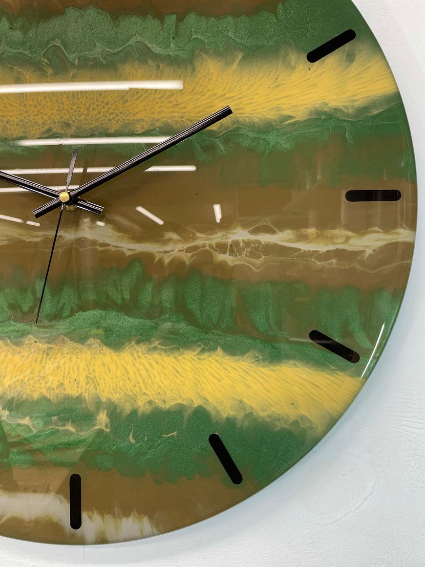 50cm Large Metallic Green and Brown Abstract Modern Resin Wall Clock