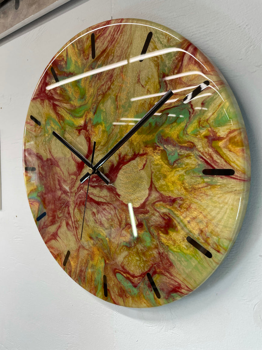 33cm Antique Gold and Maroon Abstract Modern Resin Wall Clock