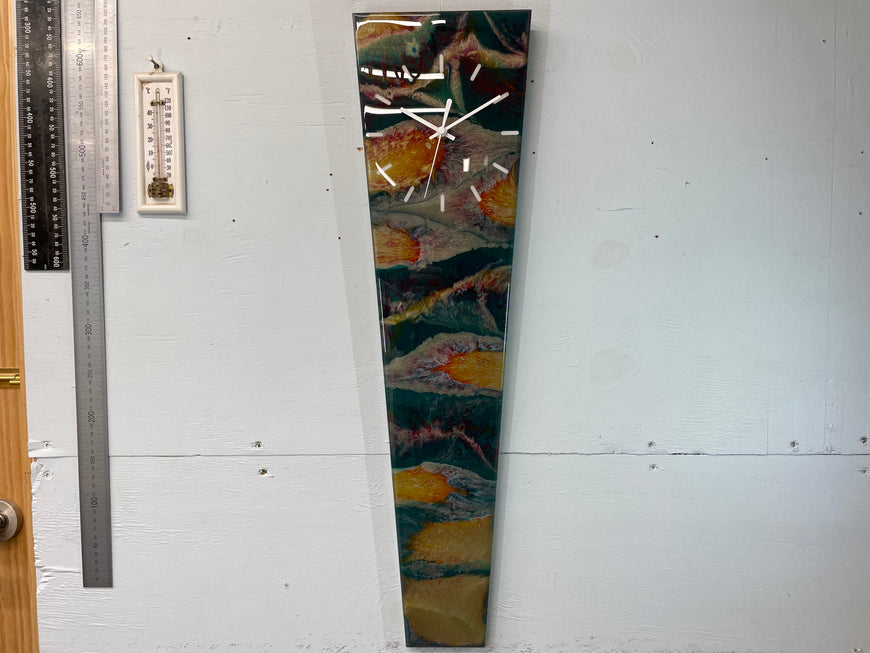 70cm Long Narrow Dark Green Blood Red and Antique Gold Abstract Resin Wall