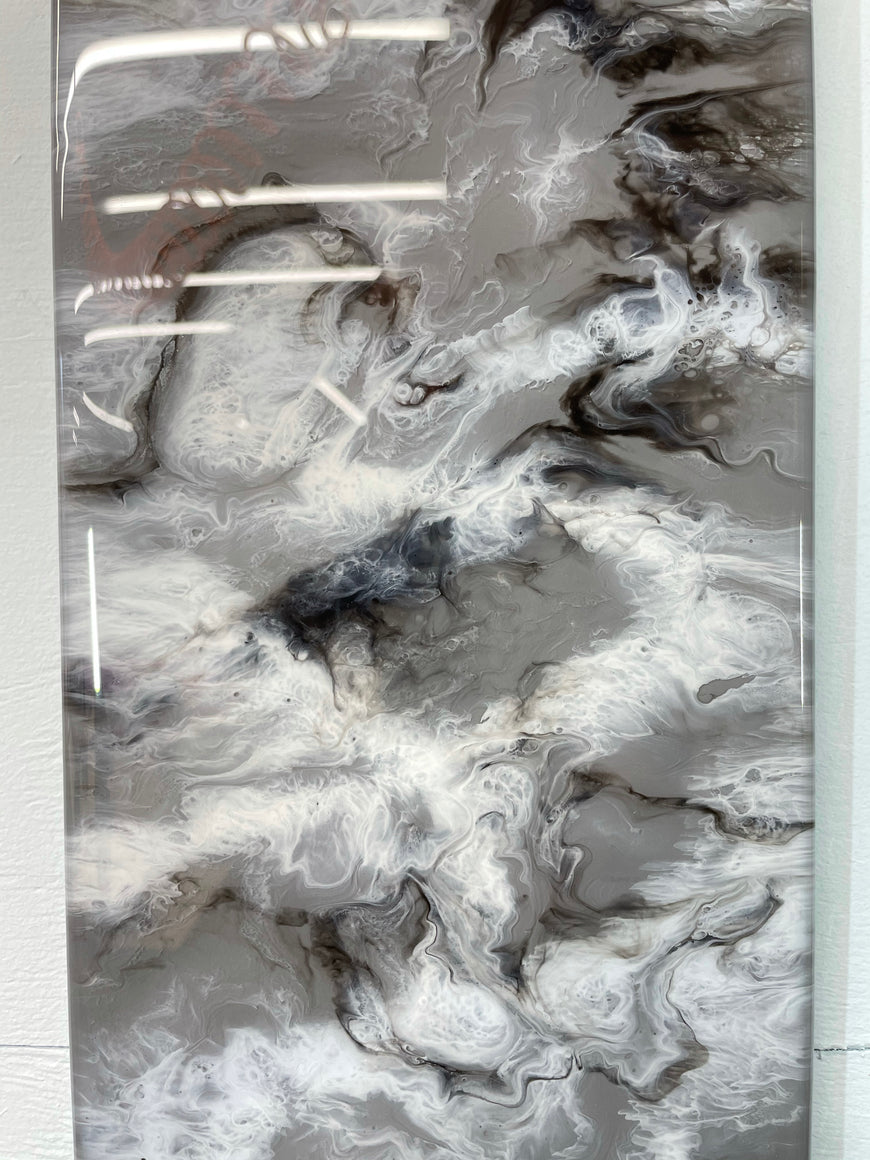 Grey Black and White Rectangular Abstract Resin Wall Clock