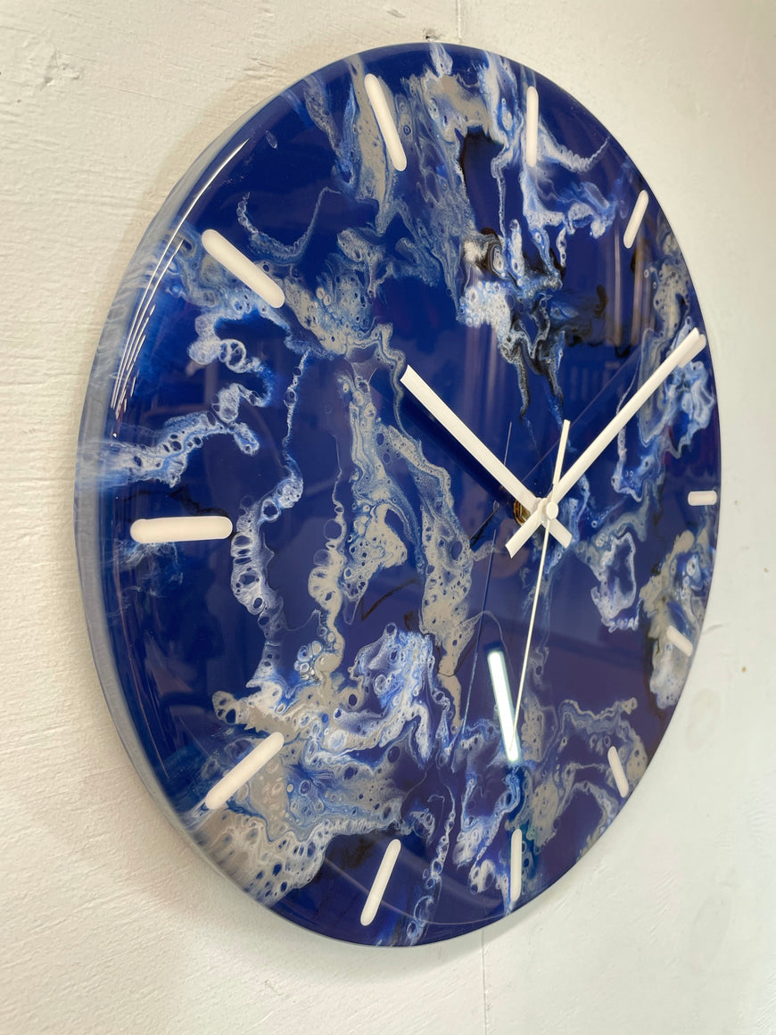 33cm Navy Blue Grey and White Abstract Modern Resin Wall Clock