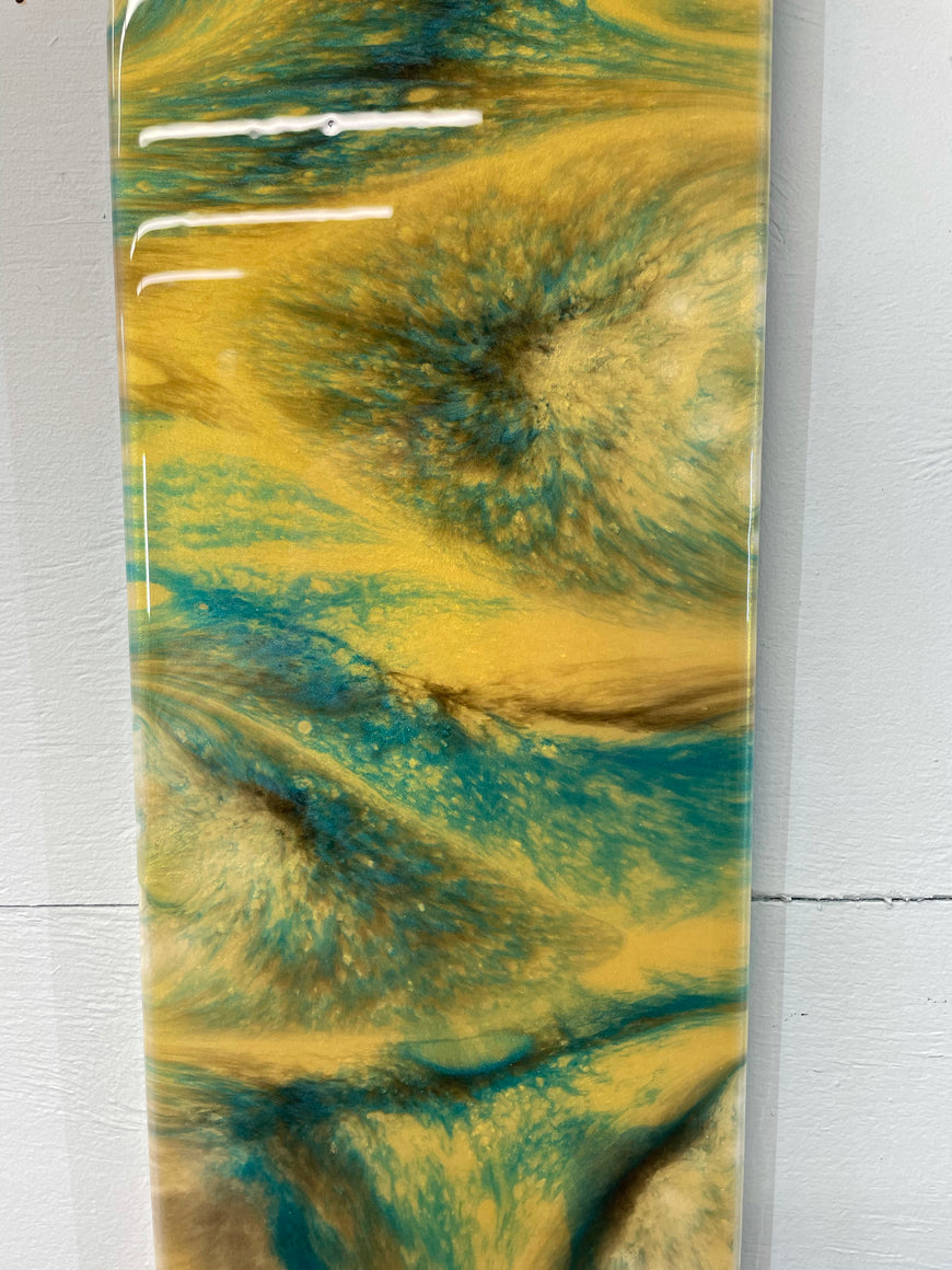 Teal and Gold Abstract Resin Wall Clock