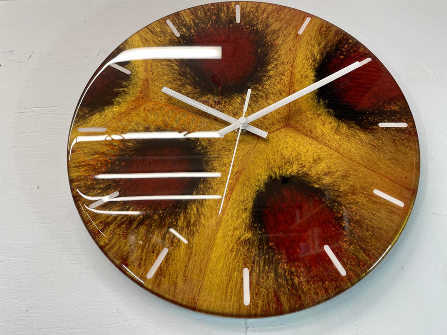 Gold Black and Maroon Abstract Modern Resin Wall Clock