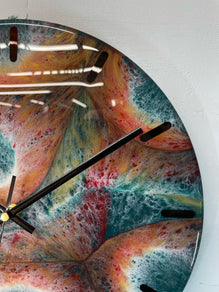 33cm Dark Green Maroon and Gold Abstract Modern Resin Wall Clock