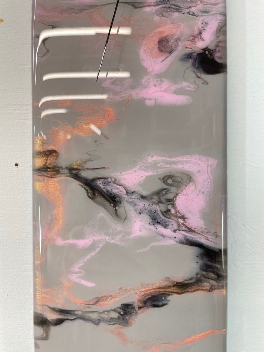 Grey Pink and Black Rectangular Abstract Resin Wall Clock