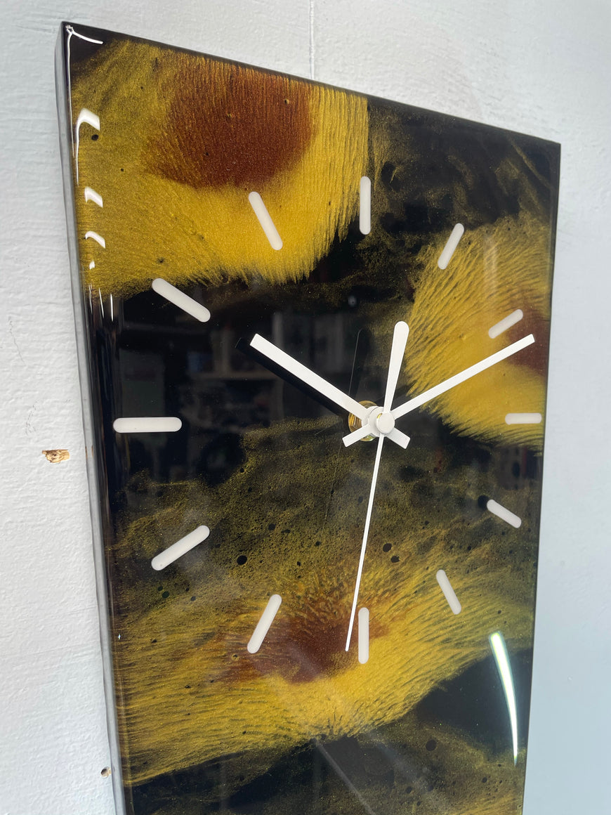 70cm Long Narrow Black Gold and Copper Abstract Resin Wall Clock