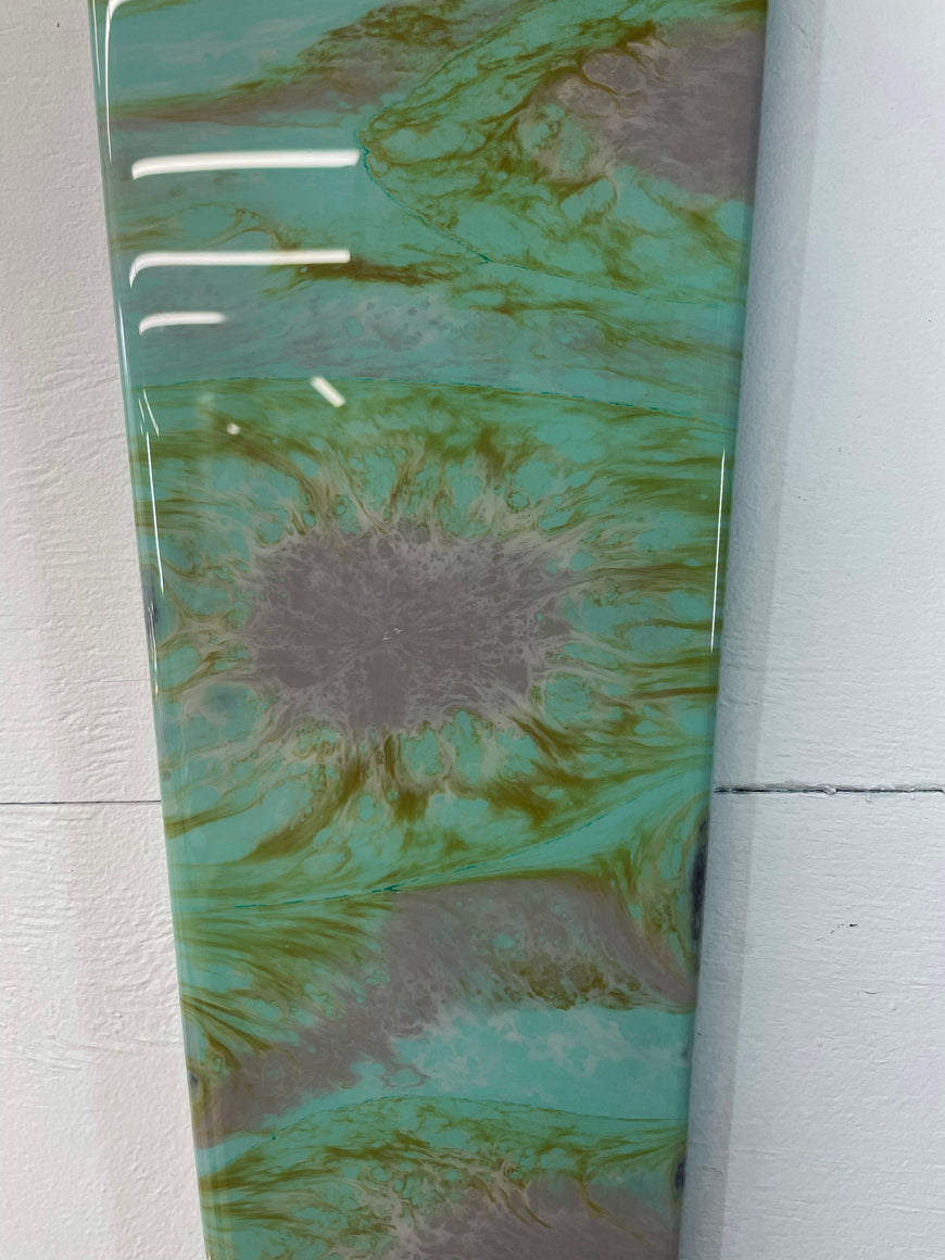 70cm Long Narrow Teal Grey and Green Abstract Resin Wall Clock