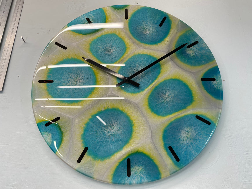 51cm Large Teal Silver & Gold Abstract Resin Wall Clock