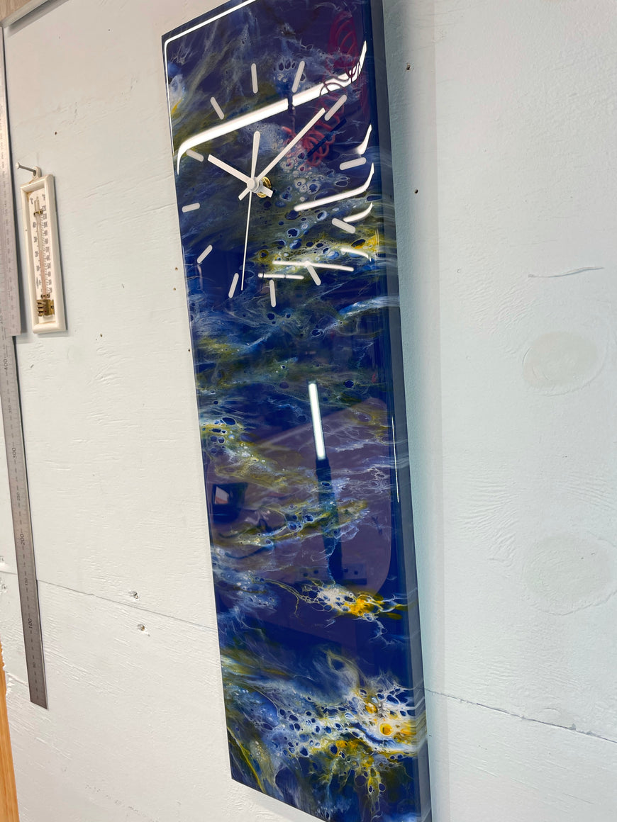 Navy Blue Orange White and Grey Abstract Resin Wall Clock