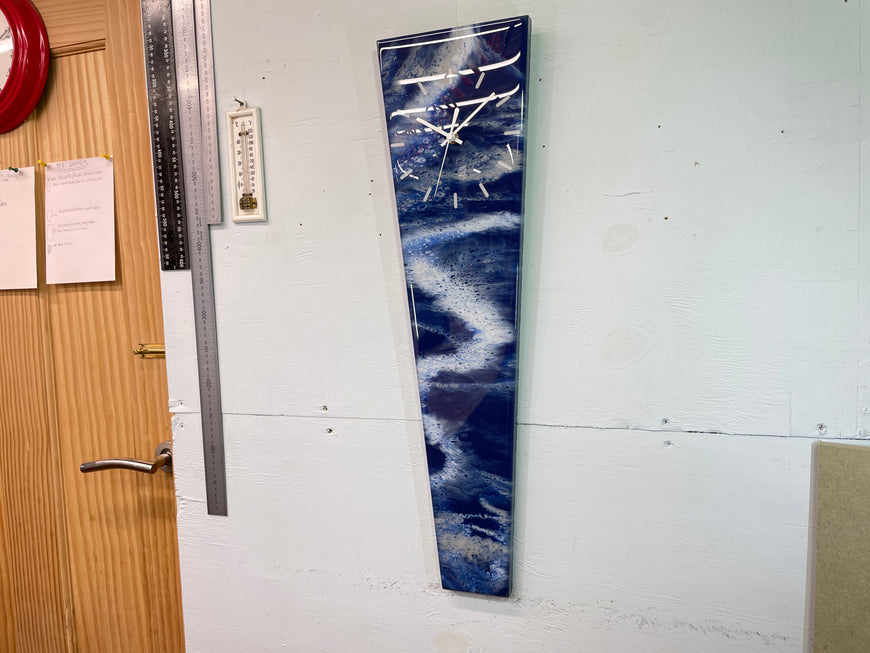 70cm Long Narrow Navy Blue White and Grey Abstract Resin Wall Clock