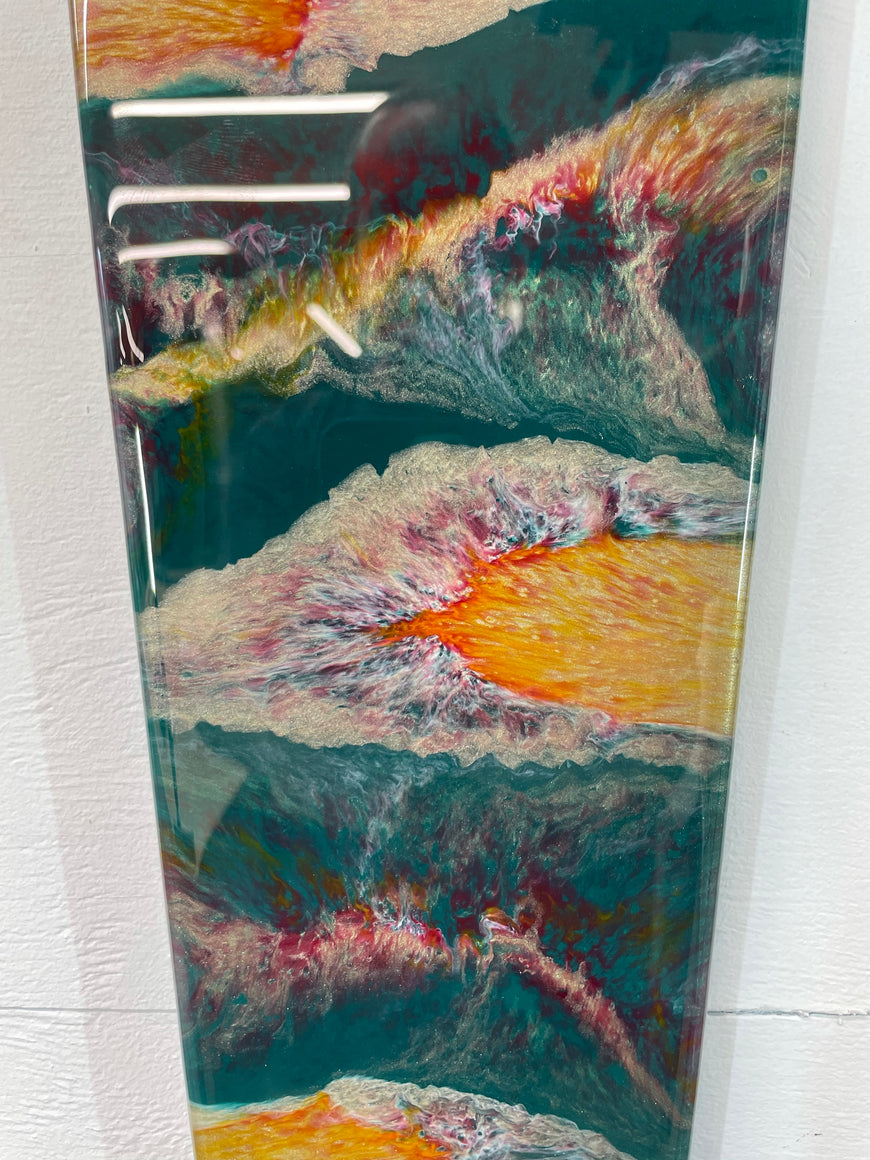 70cm Long Narrow Dark Green Blood Red and Antique Gold Abstract Resin Wall