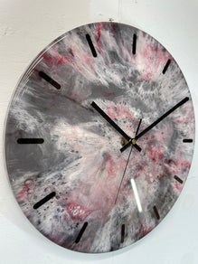 33cm Grey Blood Red Maroon and White Abstract Modern Resin Wall Clock