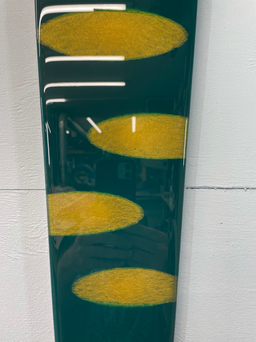 70cm Long Narrow Dark Green and Gold Abstract Resin Wall Clock