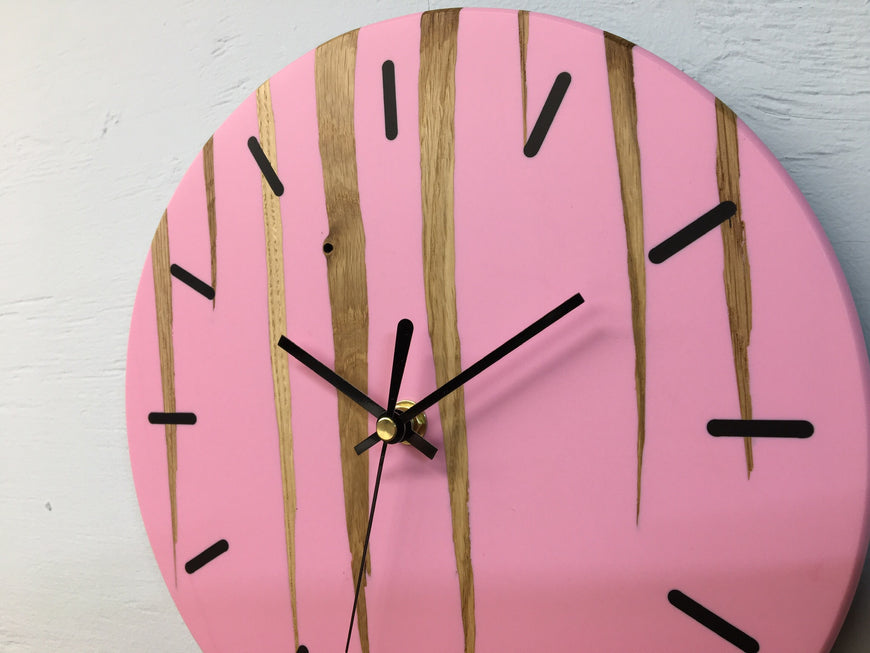 English Oak and Pink Resin Wall Clock