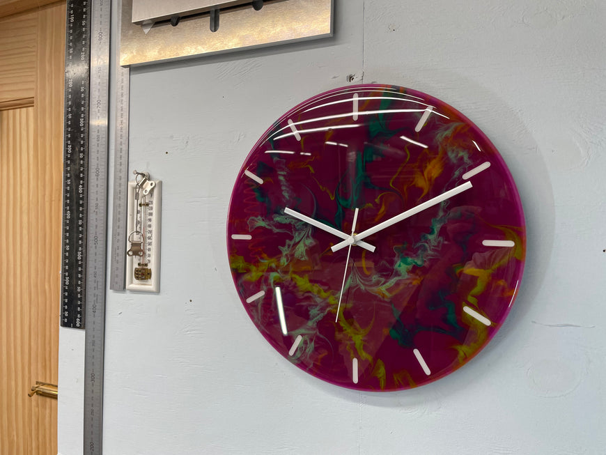 33cm Purple and Green Abstract Modern Resin Wall Clock