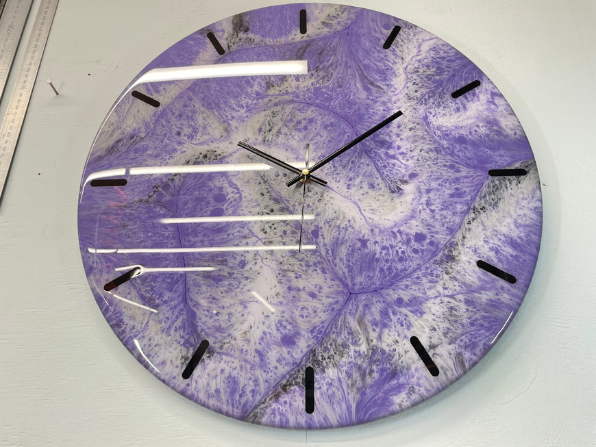 50cm Large Purple and Grey Abstract Modern Resin Wall Clock