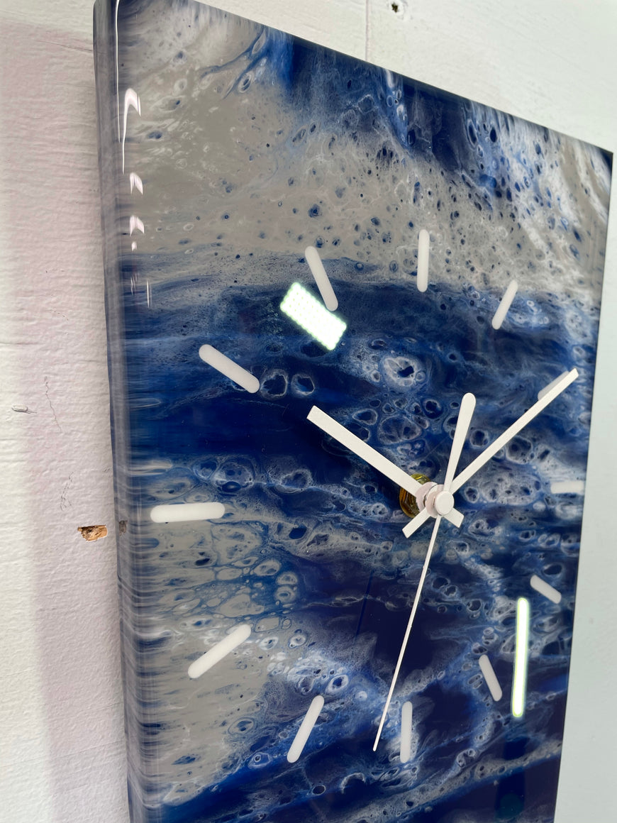 70cm Long Narrow Navy Blue White and Grey Abstract Resin Wall Clock