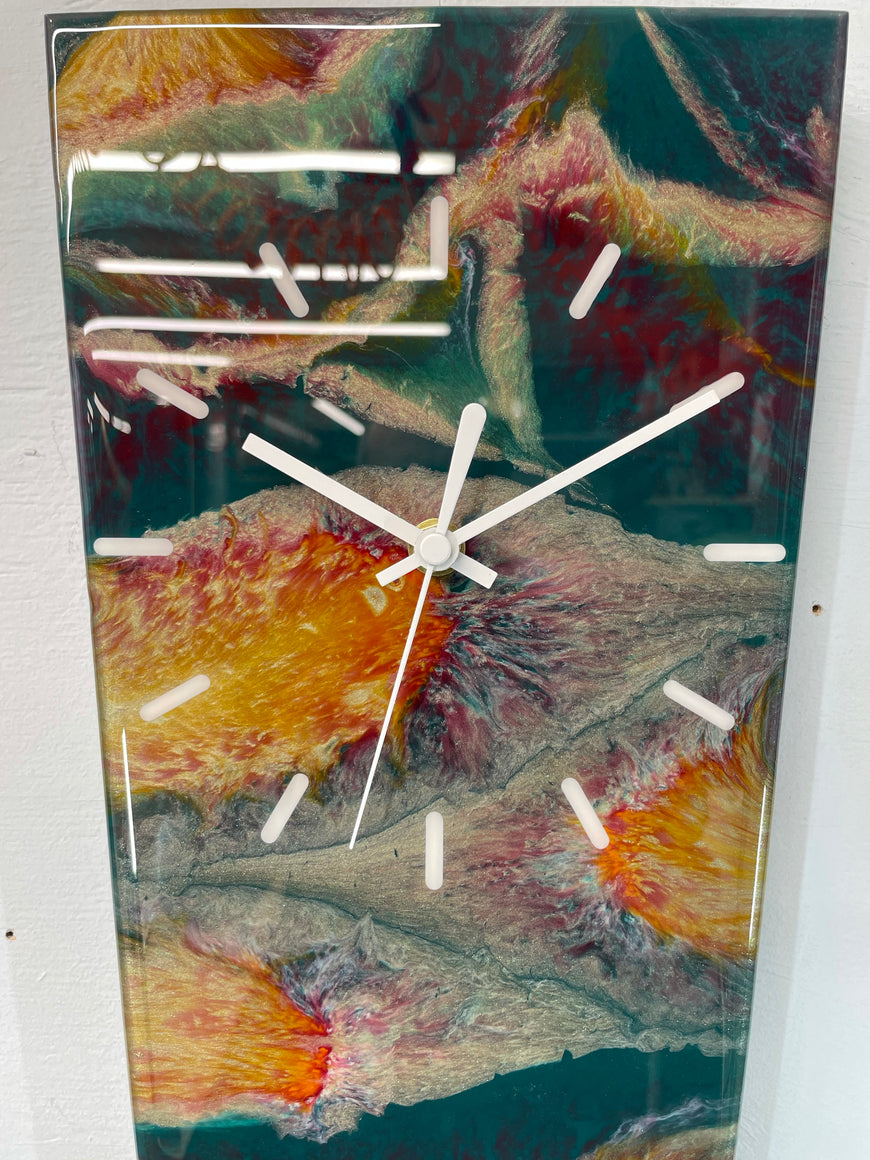 70cm Long Narrow Dark Green Blood Red and Antique Gold Abstract Resin Wall
