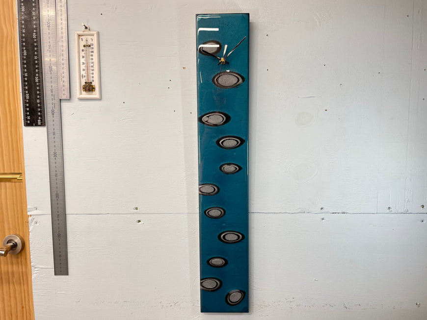 Narrow Turquoise Silver & Black Rectangular Abstract Resin Wall Clock   70cm x 12cm