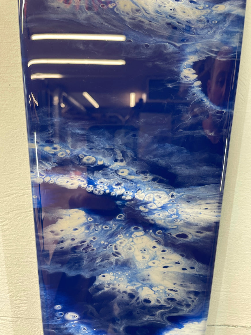70cm Long Narrow Navy Blue White and Grey Abstract Resin Wall Clock