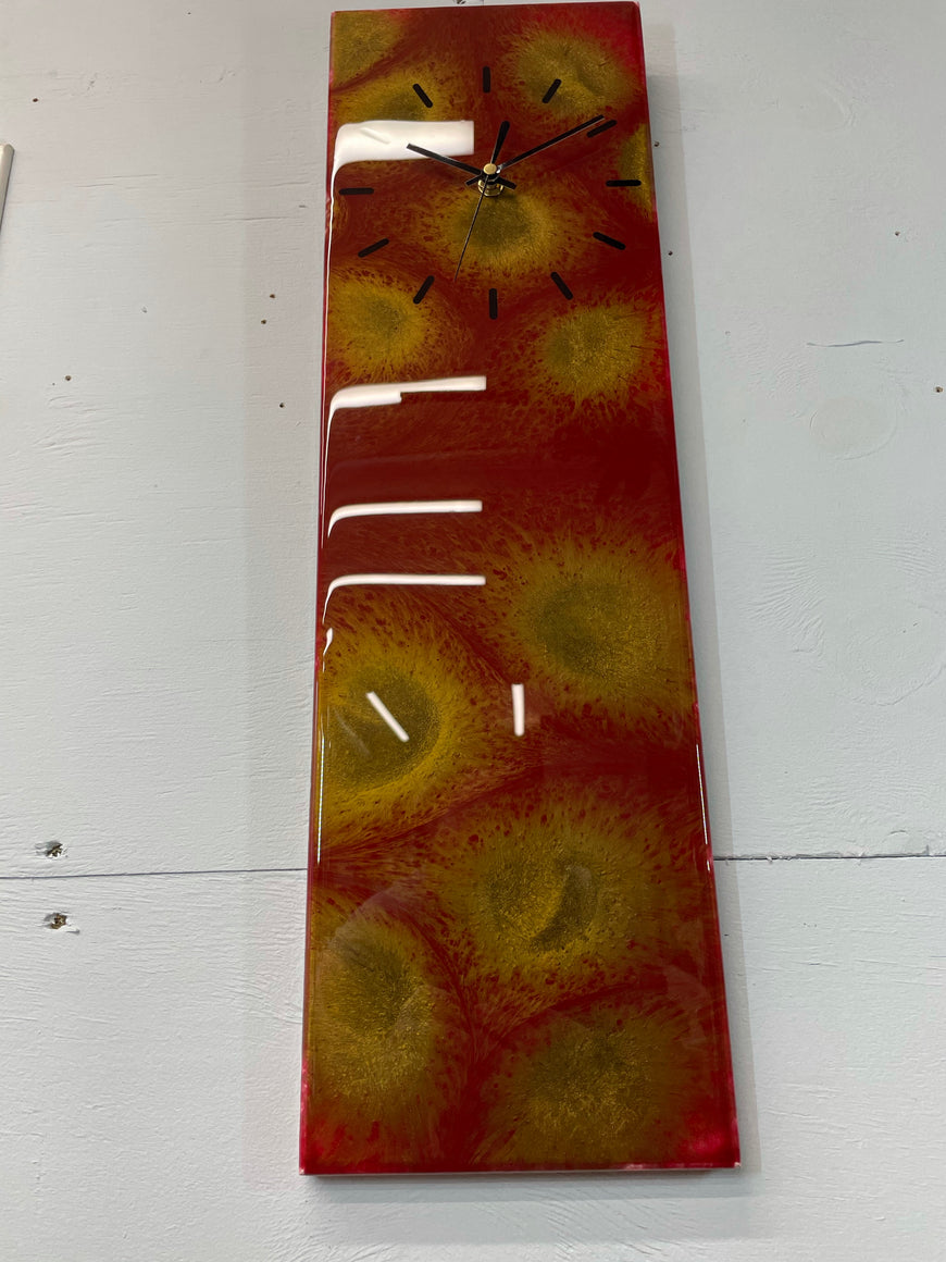 Maroon and Gold Abstract Resin Wall Clock