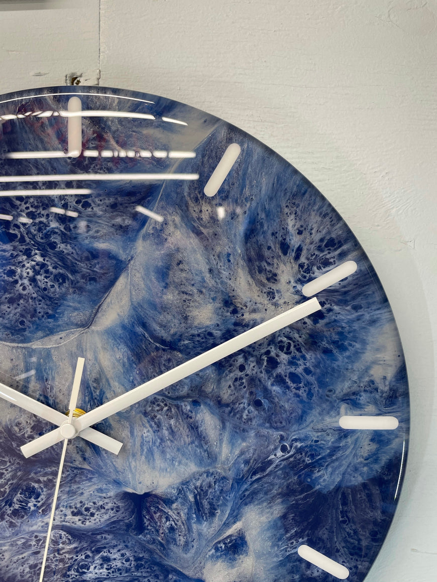 33cm Navy Blue Grey and White Abstract Modern Resin Wall Clock