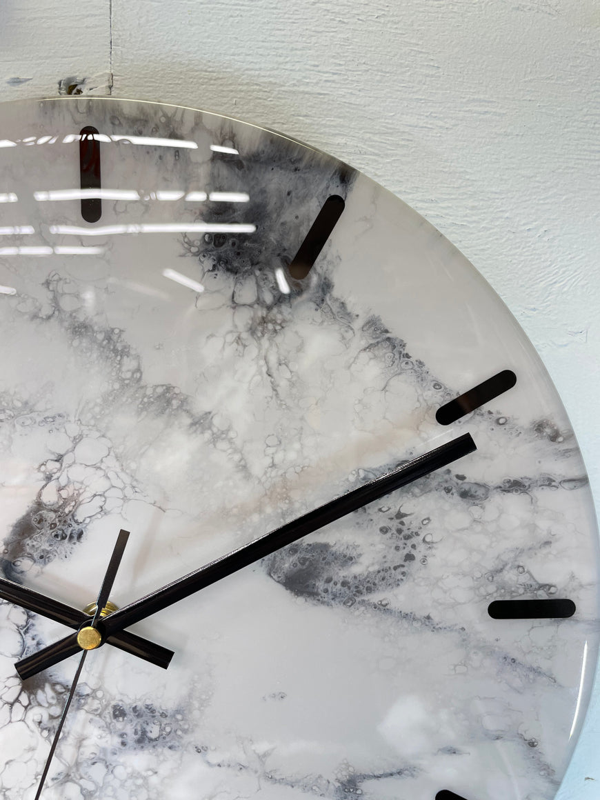 33cm Grey White and Black Abstract Modern Resin Wall Clock