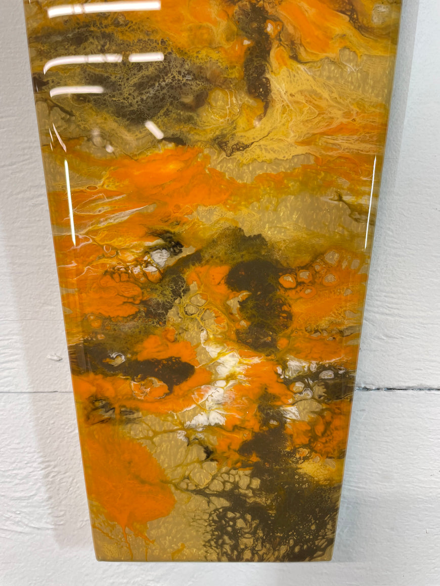 Narrow Brown and Burnt Orange Abstract Resin Wall Clock