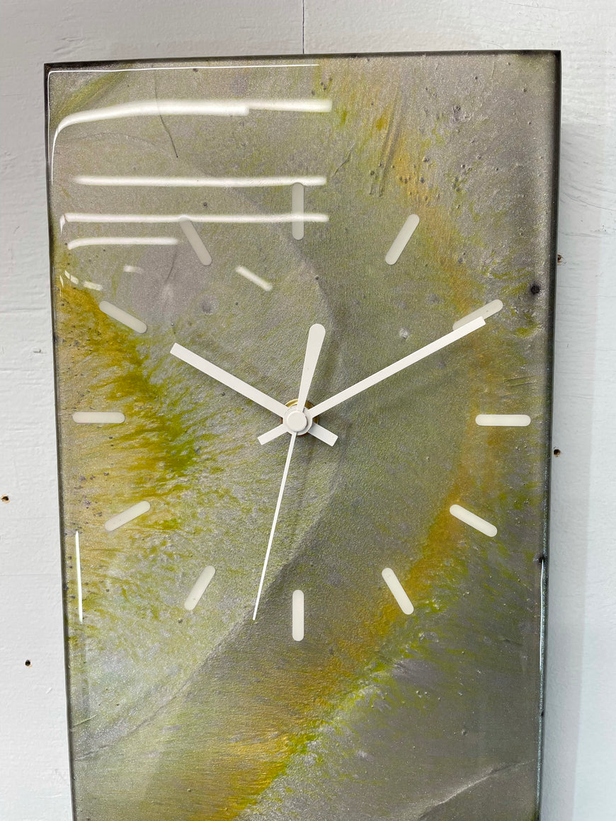 Silver and Green Abstract Resin Wall Clock