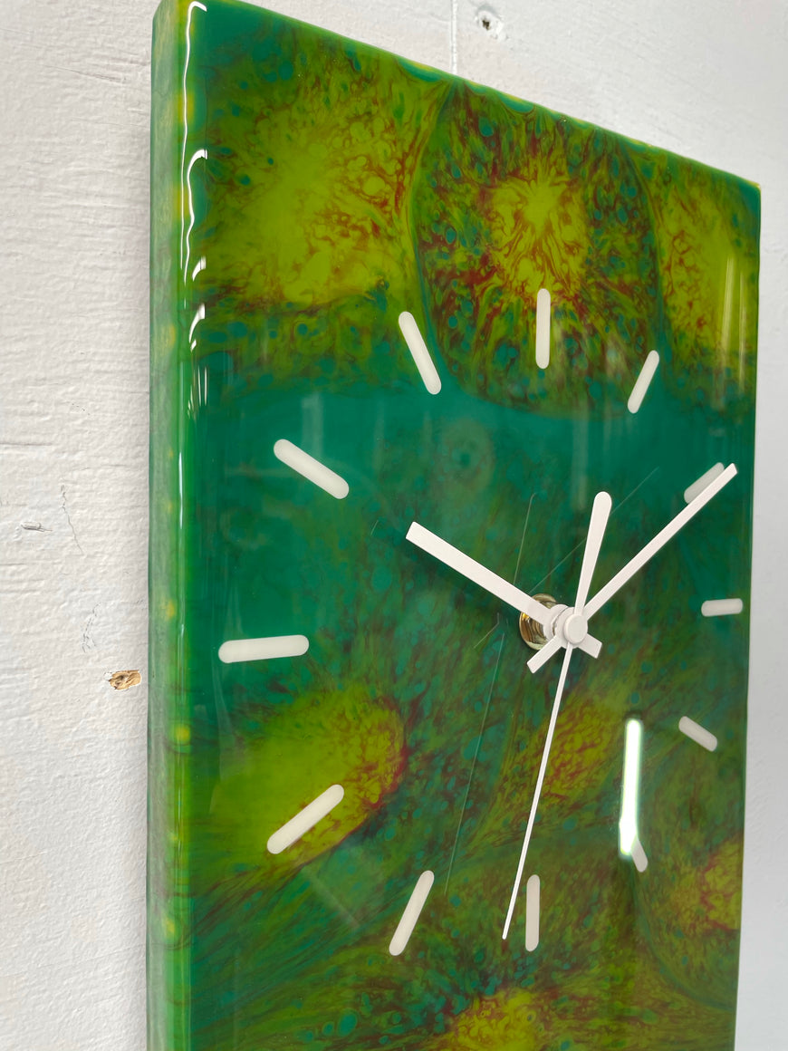 Dark Green and Maroon Rectangular Abstract Resin Wall Clock