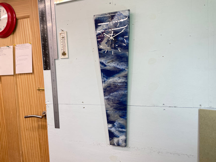 70cm Long Narrow Navy Blue White and Grey Abstract Resin Wall Clock