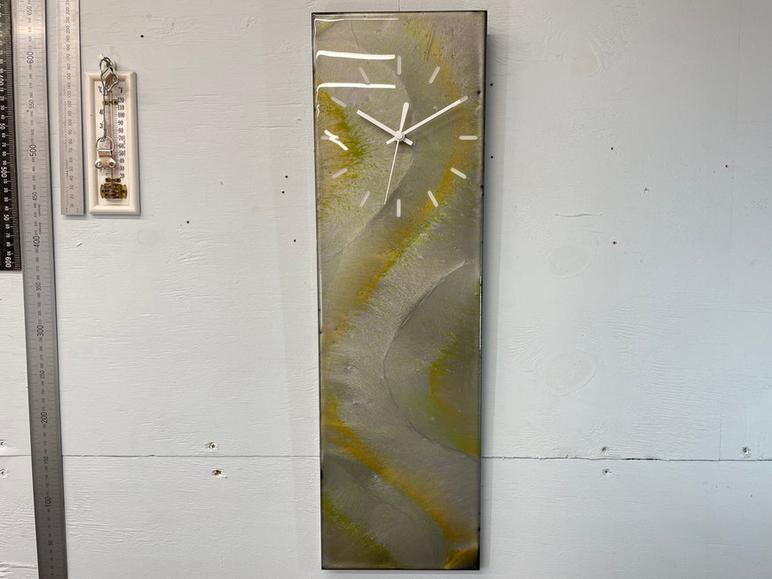 Silver and Green Abstract Resin Wall Clock