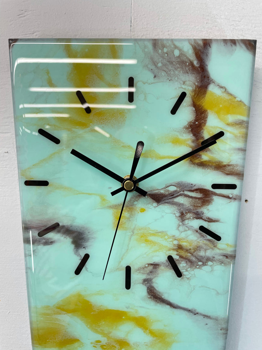 70cm Long Narrow Mint Green and Brown Abstract Resin Wall Clock