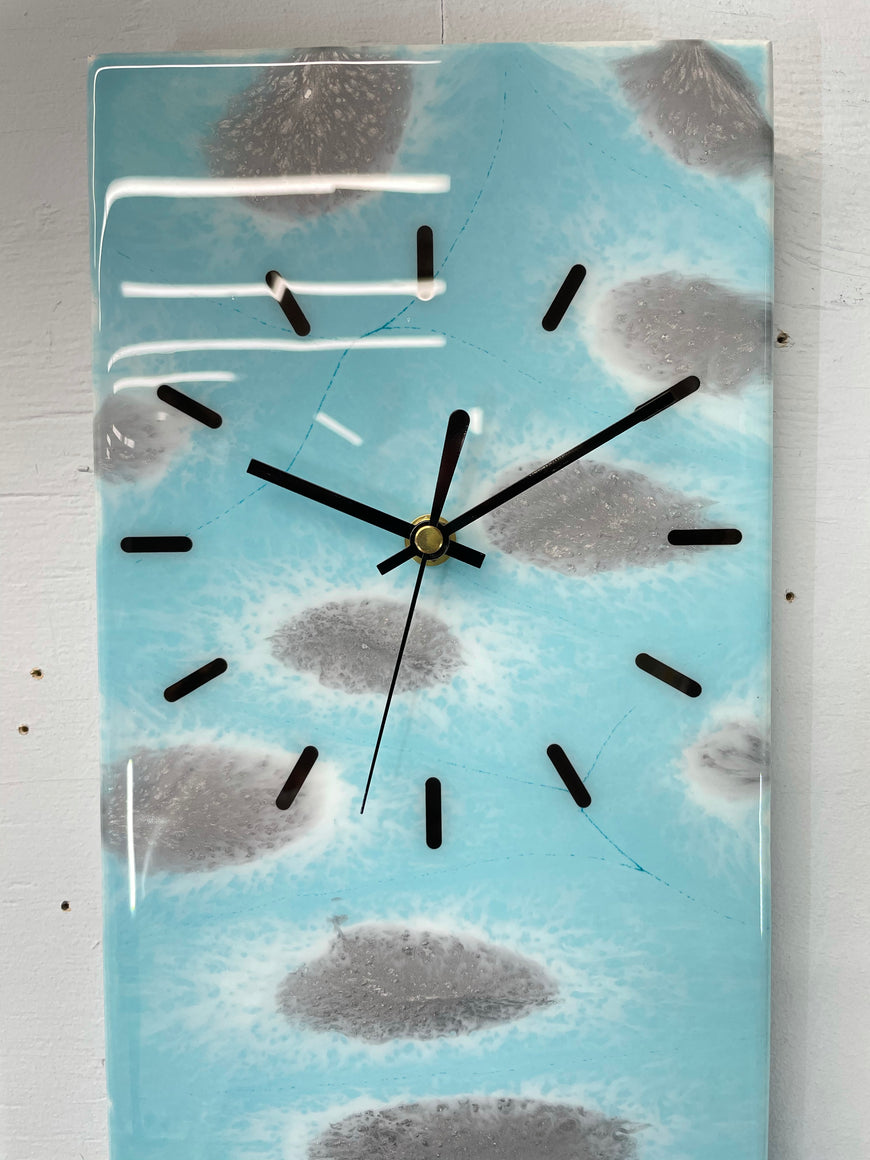Light Blue and Grey Abstract Resin Wall Clock