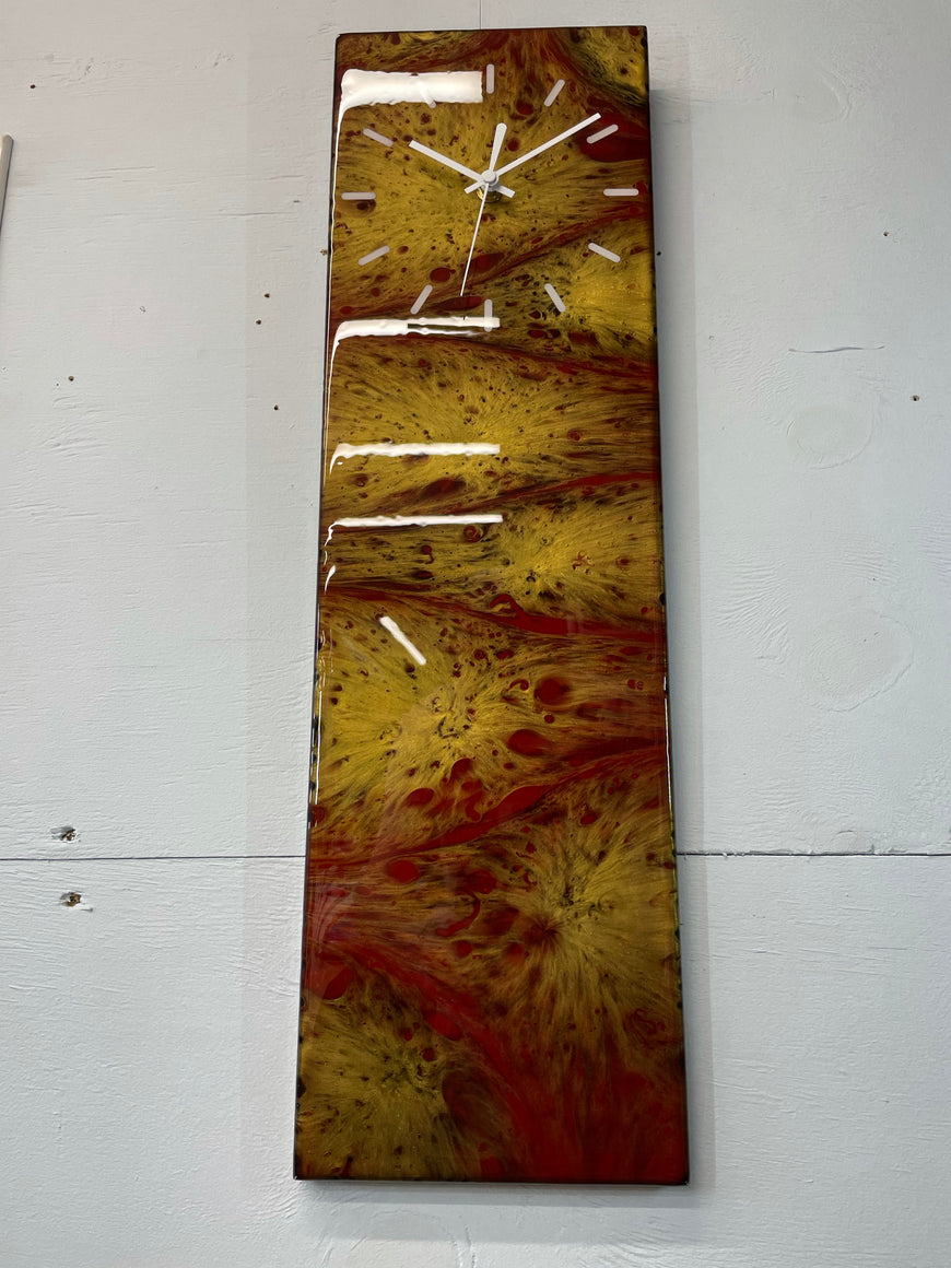 Red and Gold Abstract Resin Wall Clock